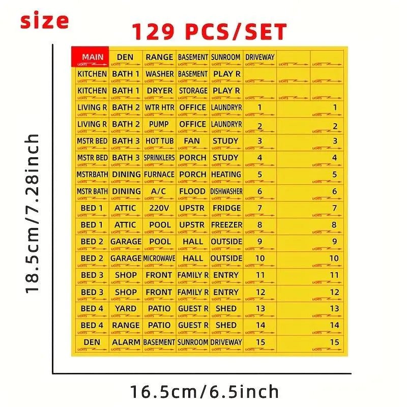 129 Piece Circuit Breaker Box Label Set - Kalizeh