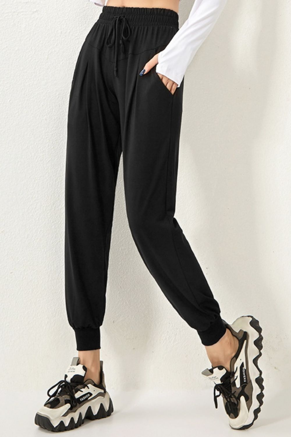 Active Drawstring High Waist Pants - Kalizeh