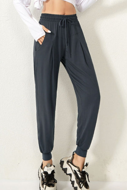 Active Drawstring High Waist Pants - Kalizeh