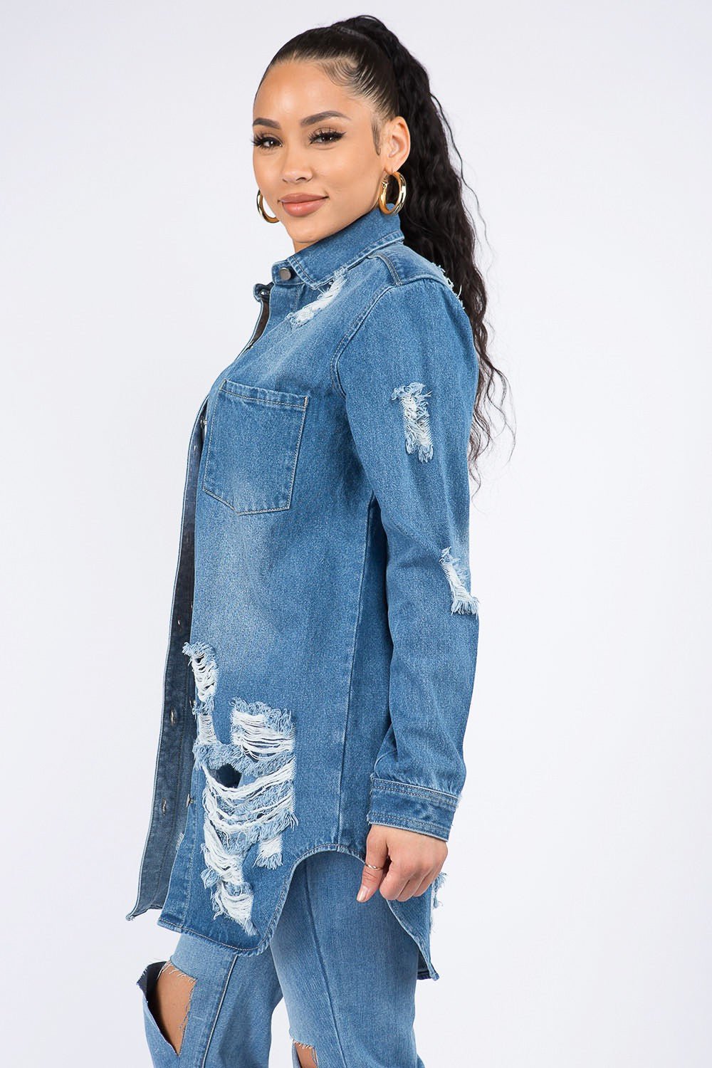 American Bazi Distressed Denim Shirt Jacket - Kalizeh