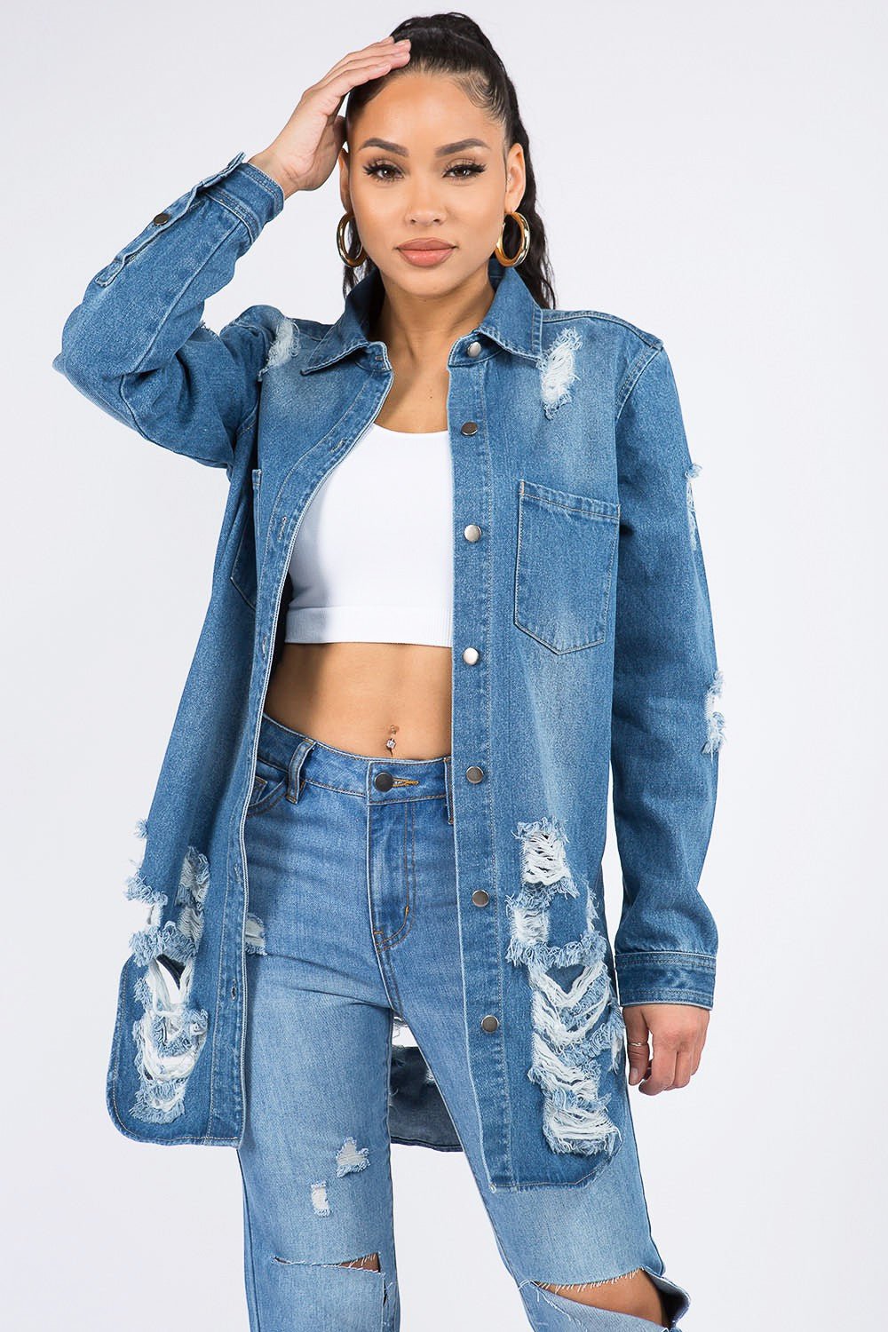 American Bazi Distressed Denim Shirt Jacket - Kalizeh