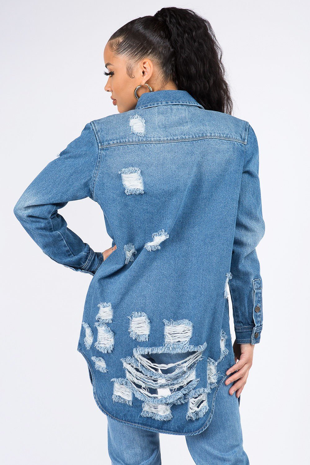 American Bazi Distressed Denim Shirt Jacket - Kalizeh