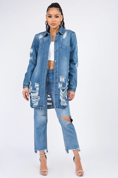 American Bazi Distressed Denim Shirt Jacket - Kalizeh