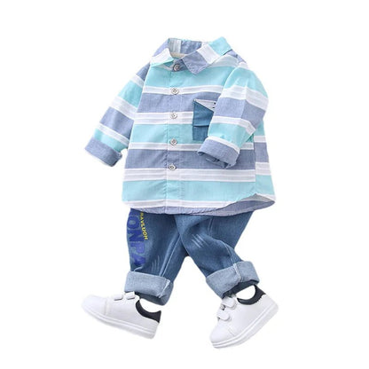 Baby Boys Smart Stripes Shirt and Jeans Set - Kalizeh