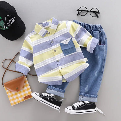 Baby Boys Smart Stripes Shirt and Jeans Set - Kalizeh