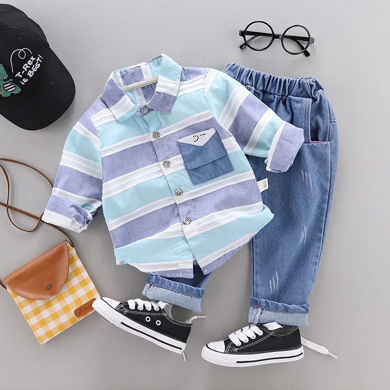 Baby Boys Smart Stripes Shirt and Jeans Set - Kalizeh