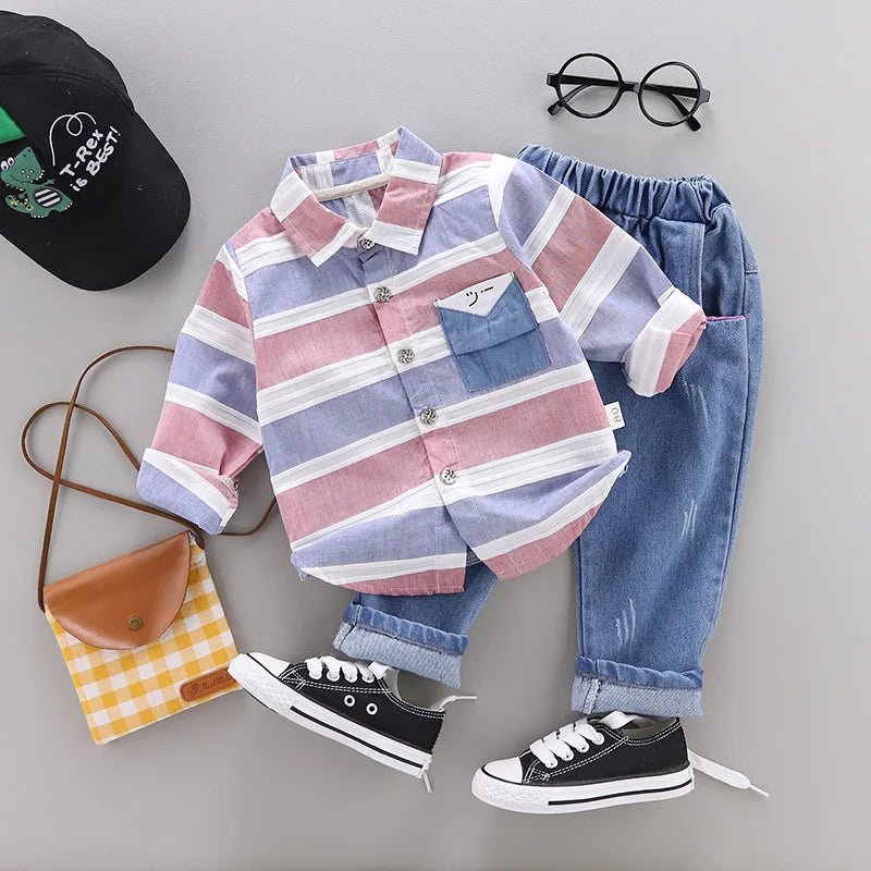 Baby Boys Smart Stripes Shirt and Jeans Set - Kalizeh