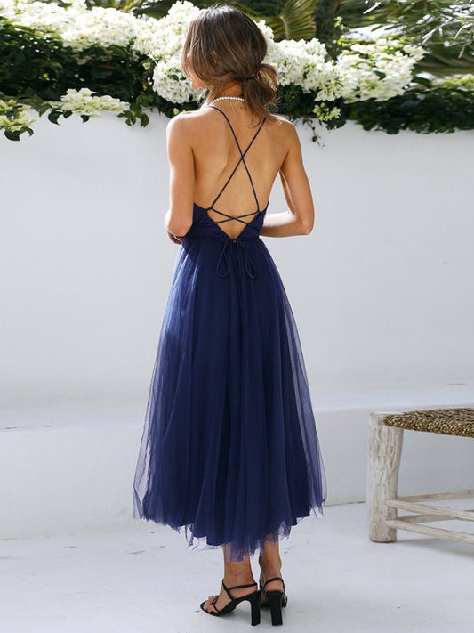 Backless Crisscross Sleeveless Midi Dress - Kalizeh