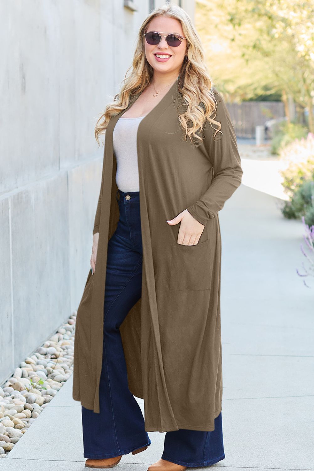 Basic Bae Full Size Open Front Long Sleeve Cover Up - Kalizeh