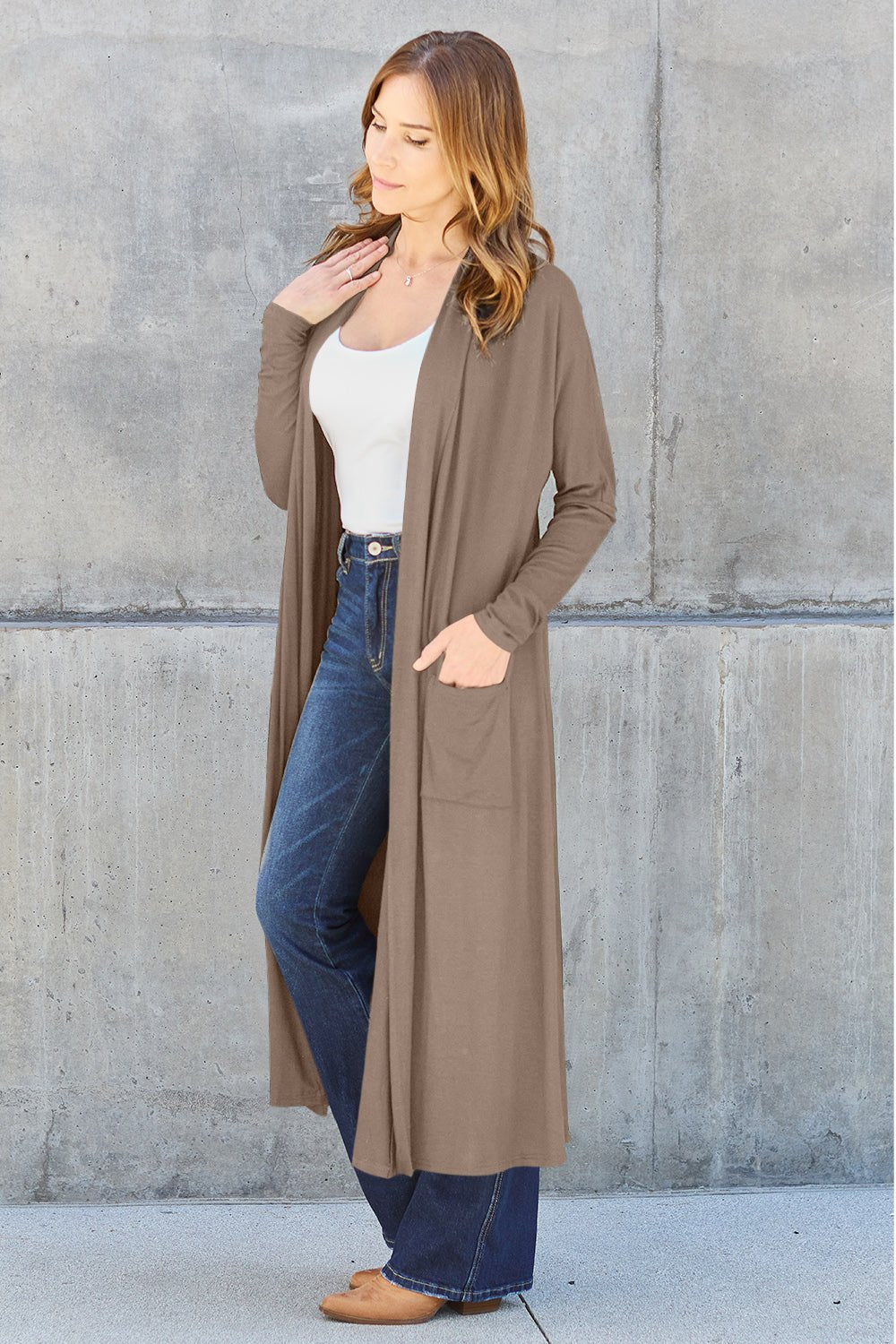 Basic Bae Full Size Open Front Long Sleeve Cover Up - Kalizeh