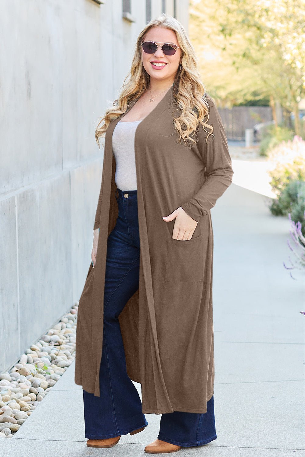 Basic Bae Full Size Open Front Long Sleeve Cover Up - Kalizeh