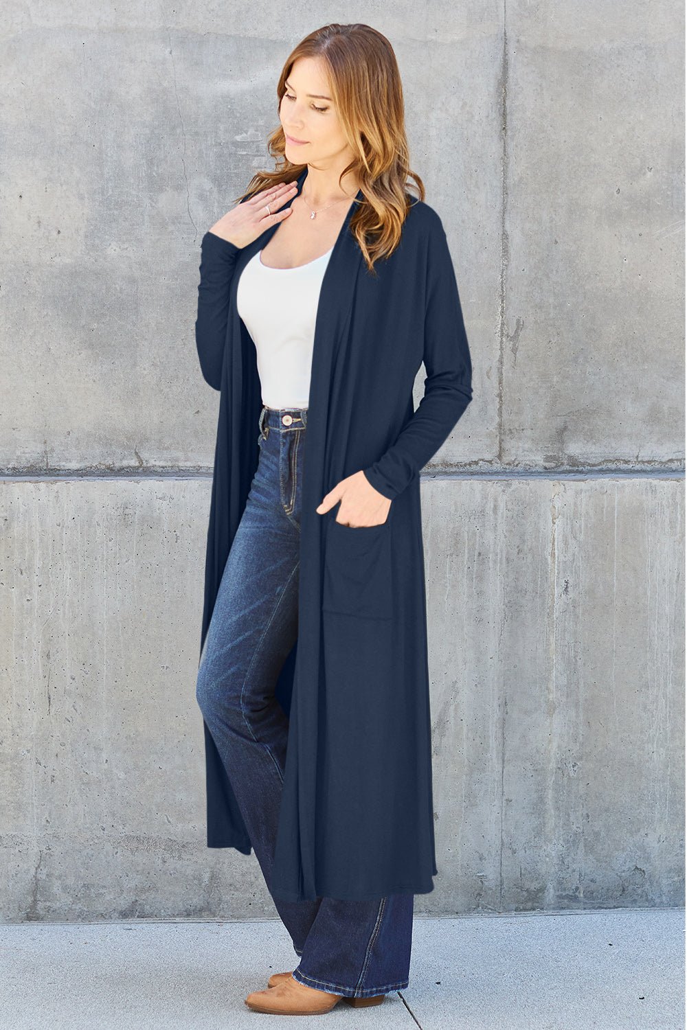 Basic Bae Full Size Open Front Long Sleeve Cover Up - Kalizeh