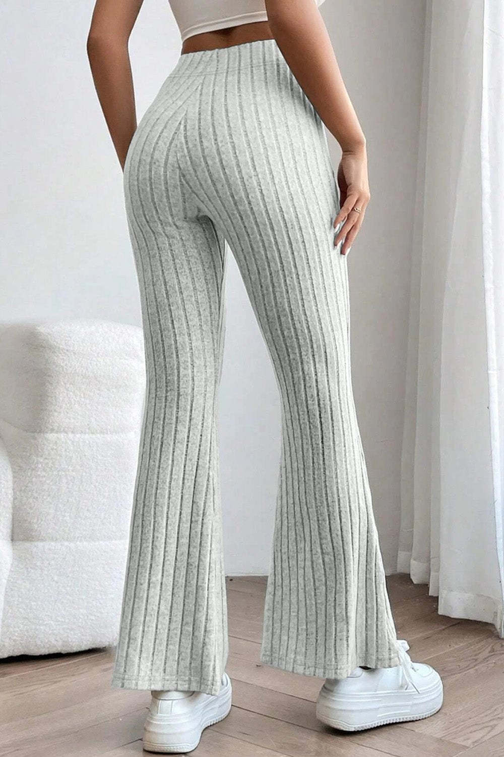 Basic Bae Full Size Ribbed High Waist Flare Pants - Kalizeh