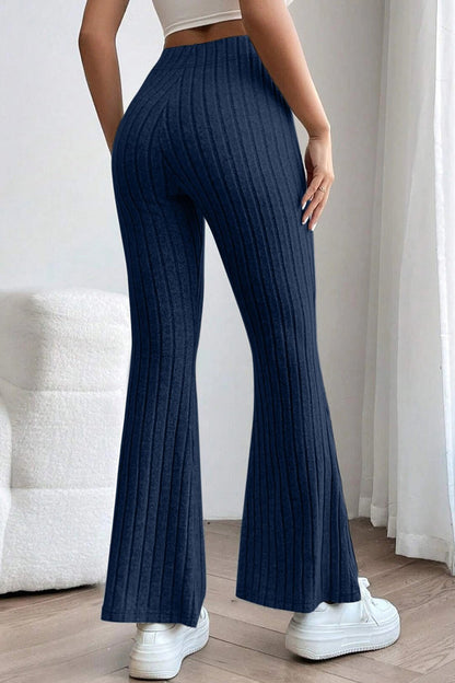 Basic Bae Full Size Ribbed High Waist Flare Pants - Kalizeh