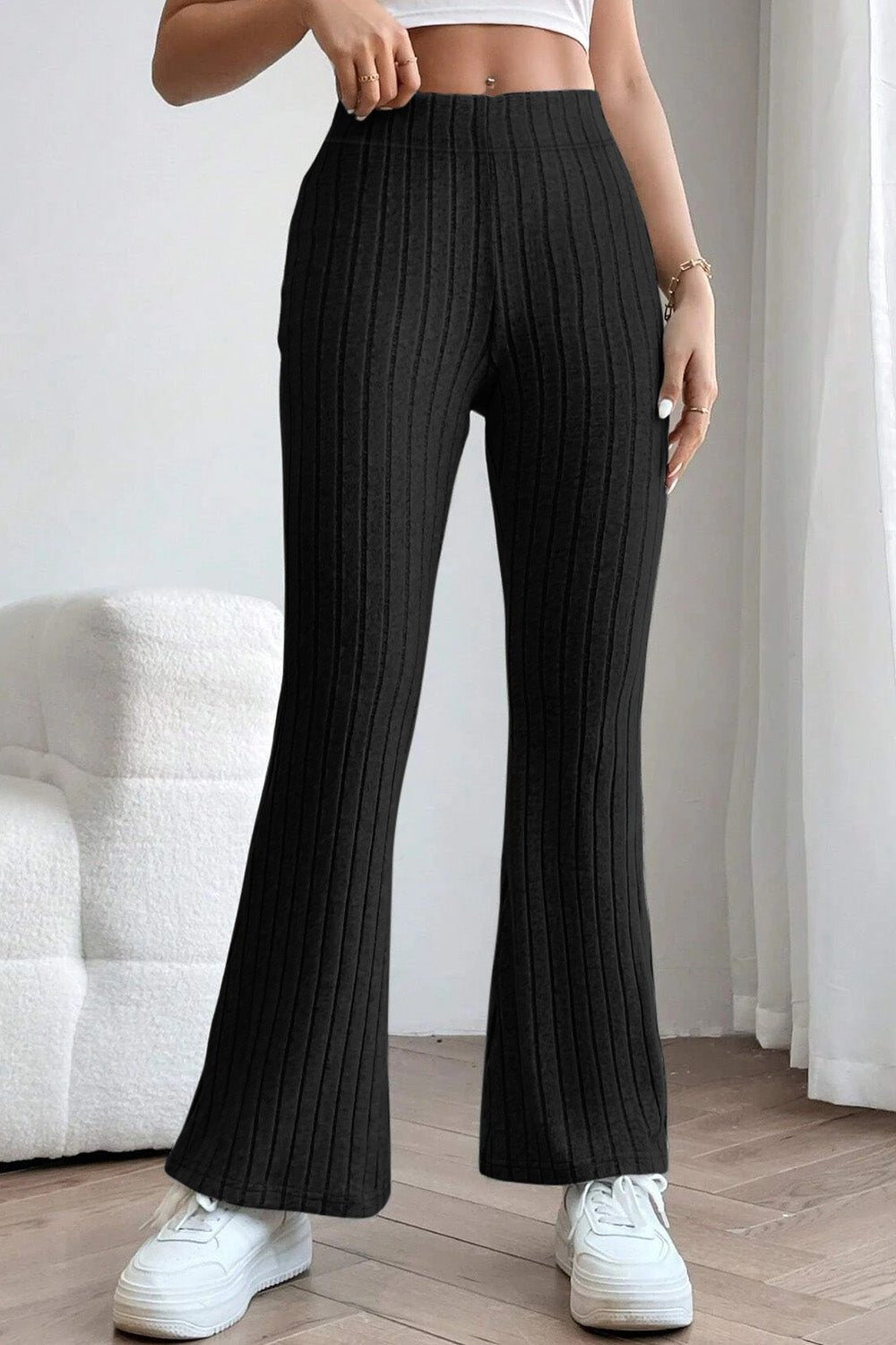 Basic Bae Full Size Ribbed High Waist Flare Pants - Kalizeh