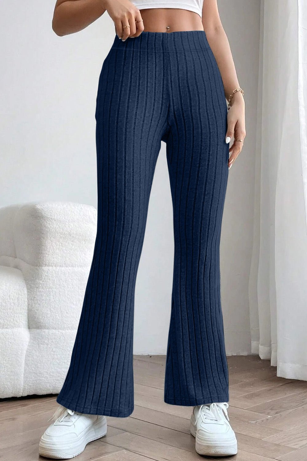 Basic Bae Full Size Ribbed High Waist Flare Pants - Kalizeh