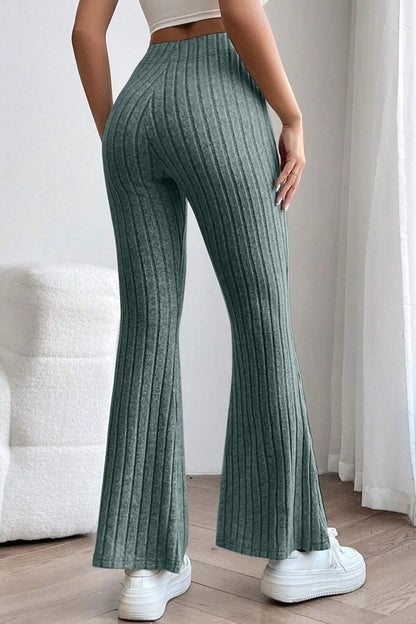 Basic Bae Full Size Ribbed High Waist Flare Pants - Kalizeh