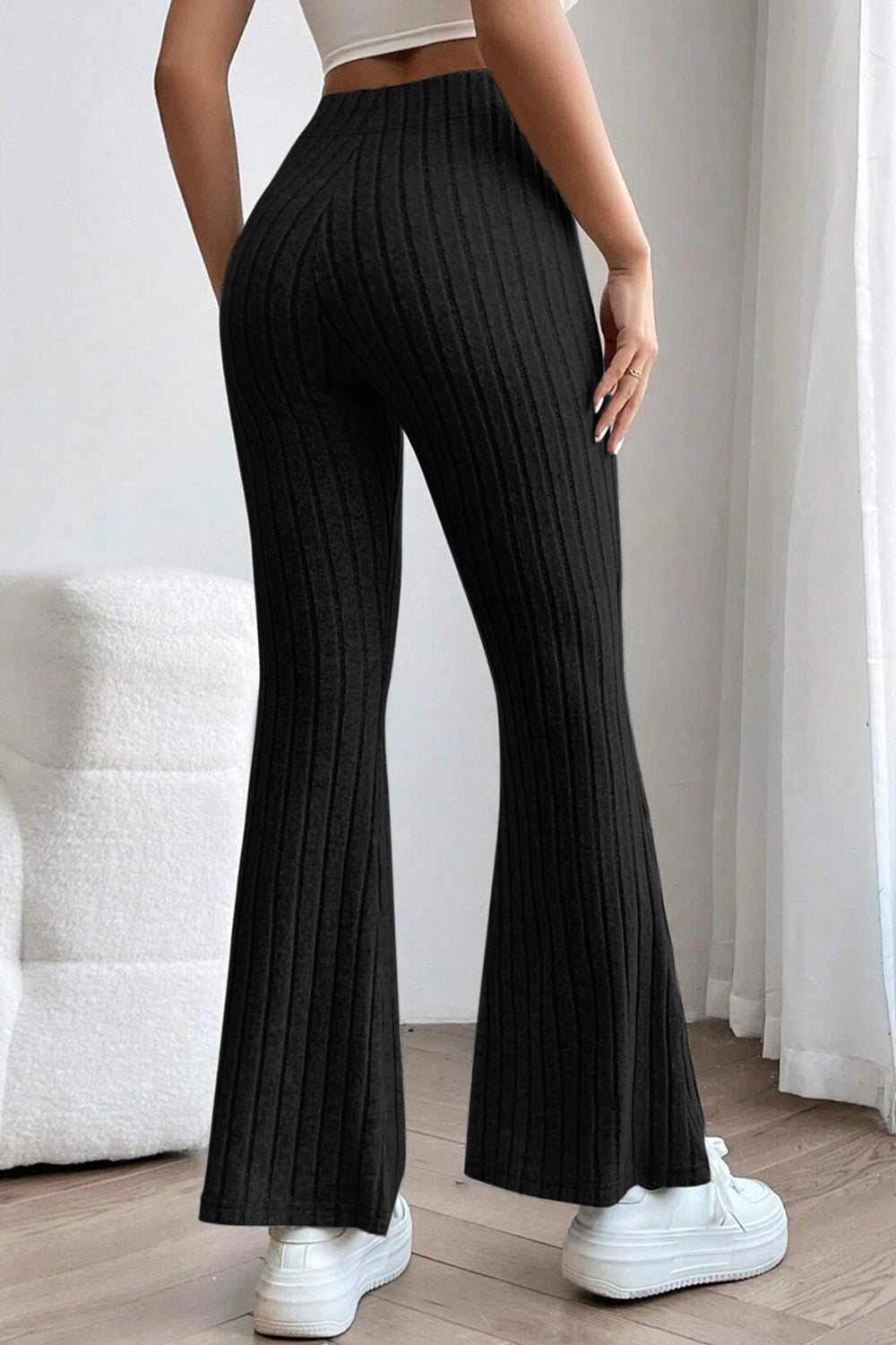 Basic Bae Full Size Ribbed High Waist Flare Pants - Kalizeh