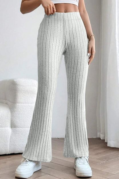 Basic Bae Full Size Ribbed High Waist Flare Pants - Kalizeh