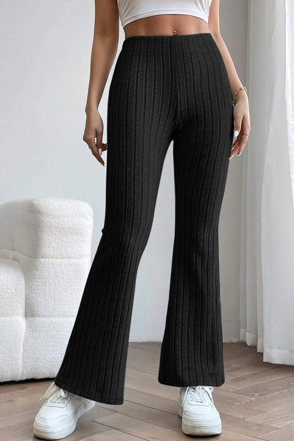 Basic Bae Full Size Ribbed High Waist Flare Pants - Kalizeh