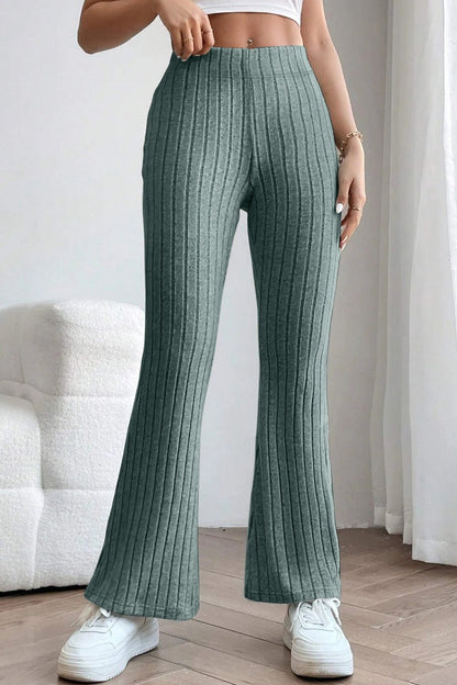 Basic Bae Full Size Ribbed High Waist Flare Pants - Kalizeh