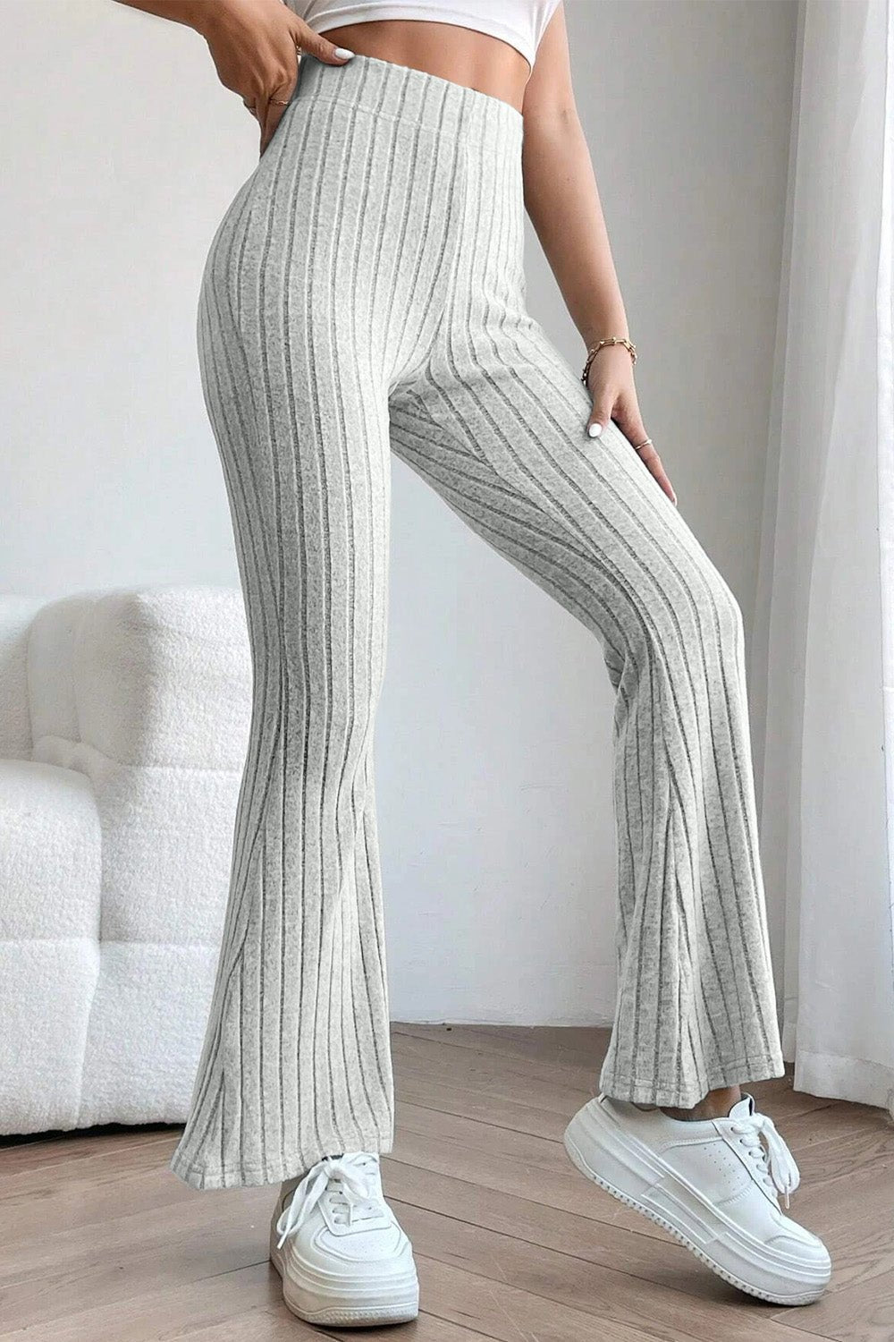 Basic Bae Full Size Ribbed High Waist Flare Pants - Kalizeh