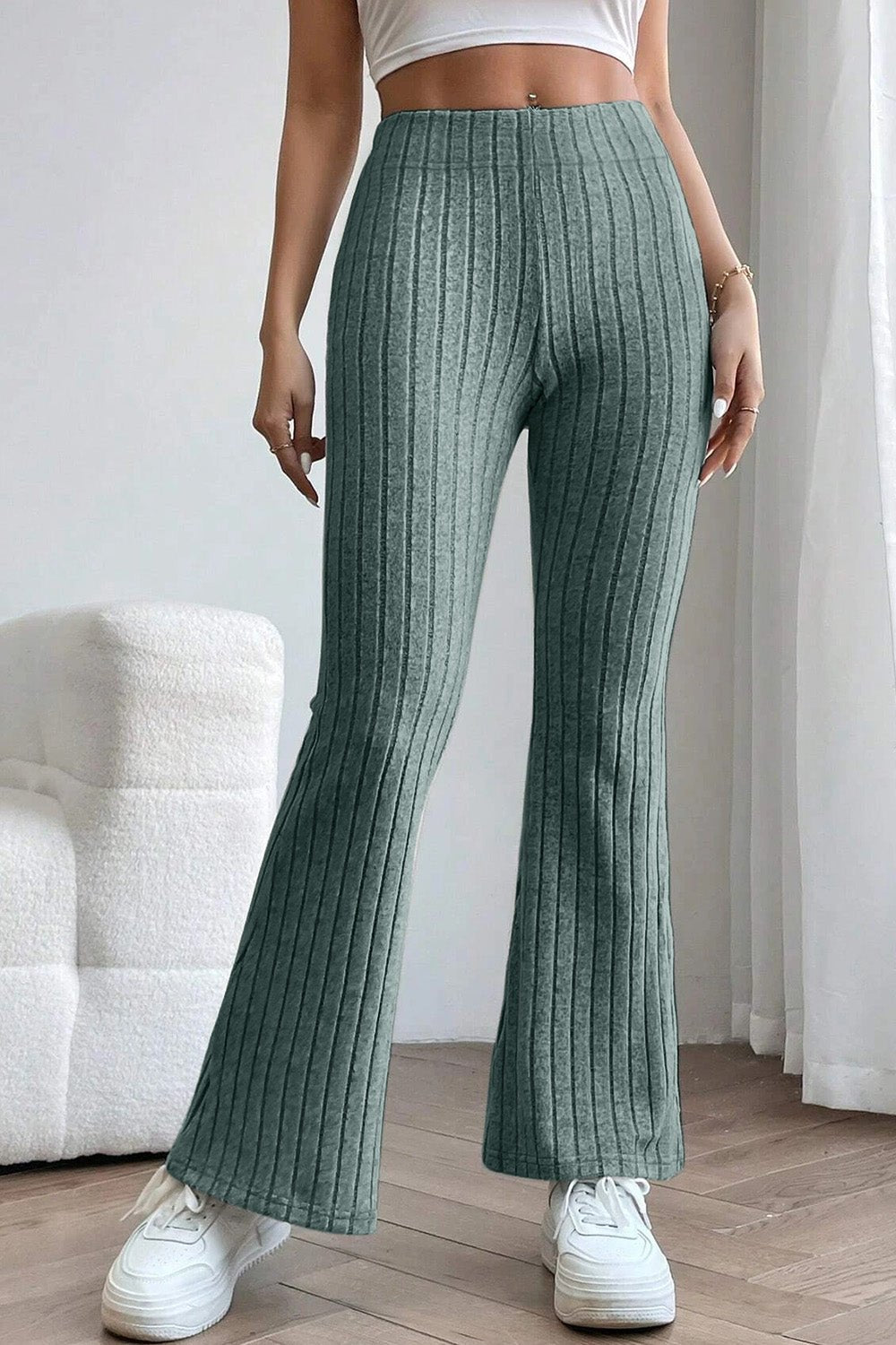 Basic Bae Full Size Ribbed High Waist Flare Pants - Kalizeh