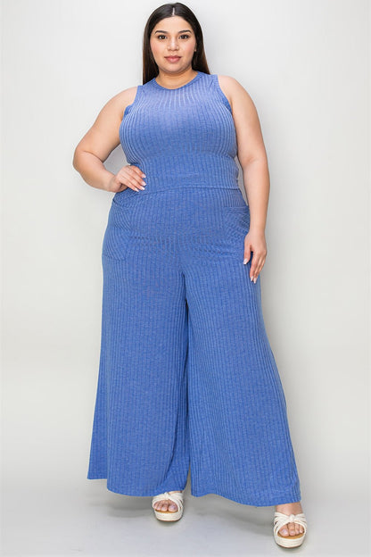 Basic Bae Full Size Ribbed Tank and Wide Leg Pants Set - Kalizeh