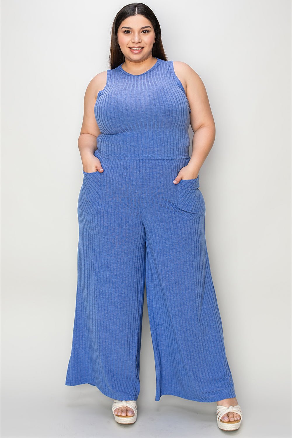 Basic Bae Full Size Ribbed Tank and Wide Leg Pants Set - Kalizeh