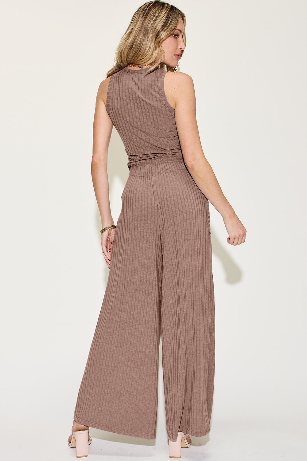 Basic Bae Full Size Ribbed Tank and Wide Leg Pants Set - Kalizeh