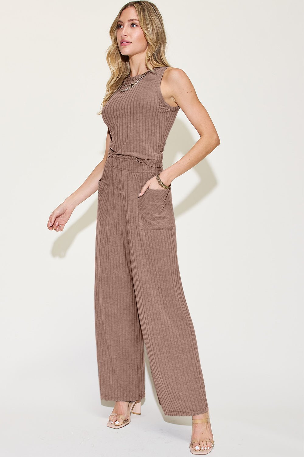 Basic Bae Full Size Ribbed Tank and Wide Leg Pants Set - Kalizeh