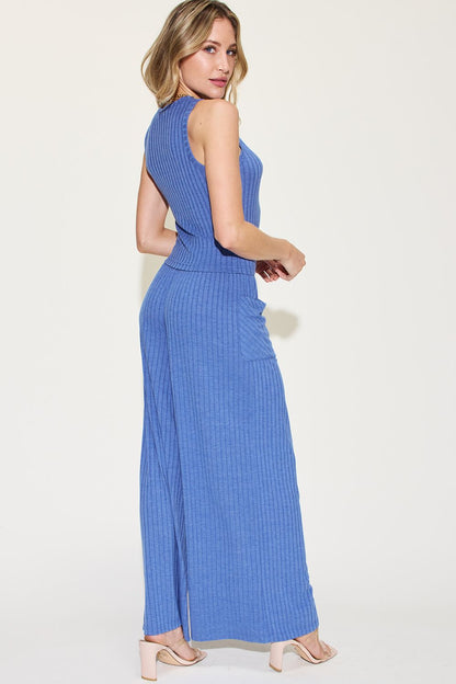 Basic Bae Full Size Ribbed Tank and Wide Leg Pants Set - Kalizeh