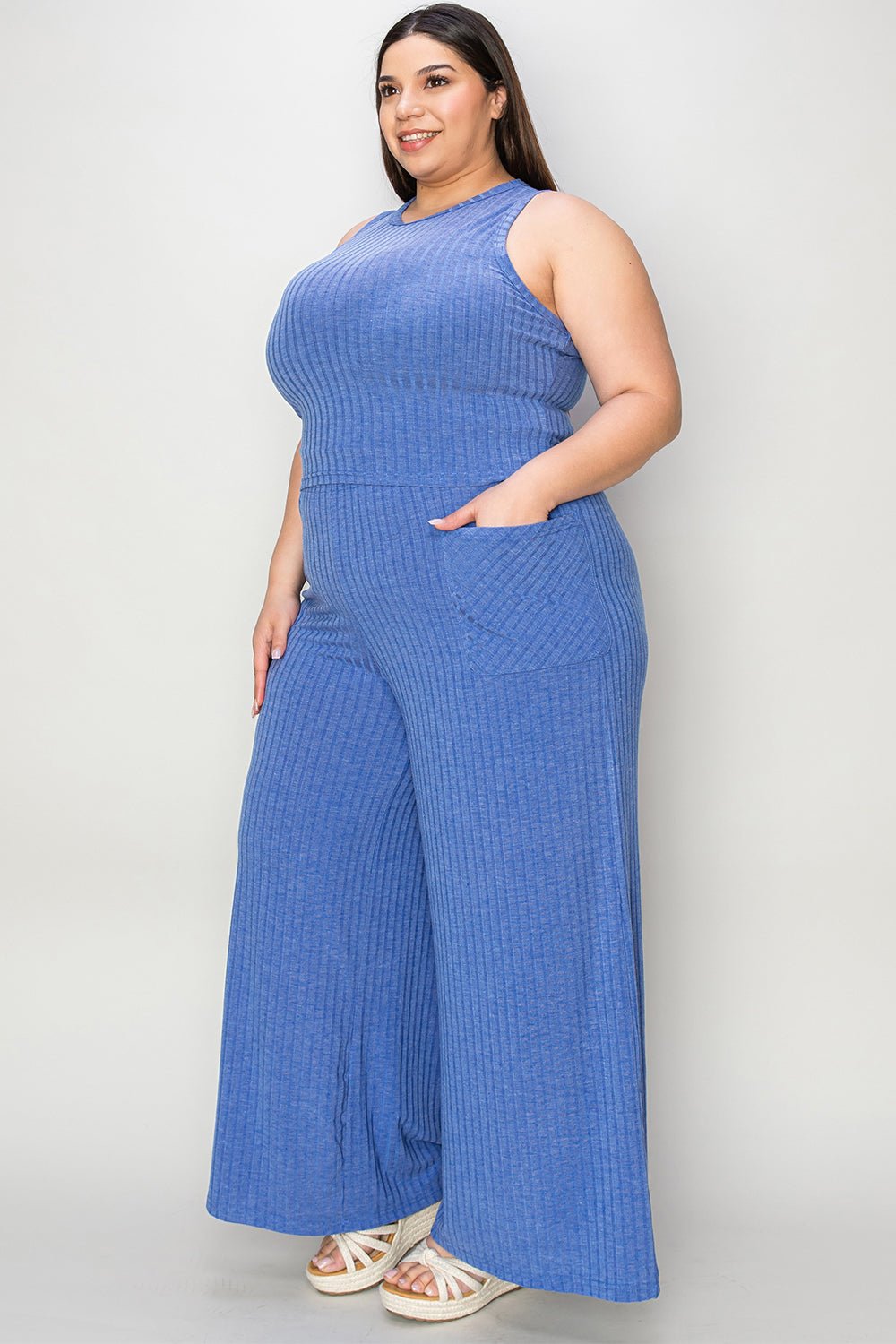 Basic Bae Full Size Ribbed Tank and Wide Leg Pants Set - Kalizeh