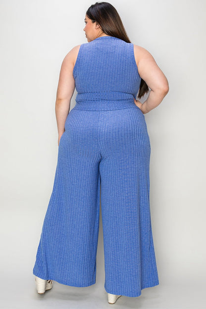 Basic Bae Full Size Ribbed Tank and Wide Leg Pants Set - Kalizeh