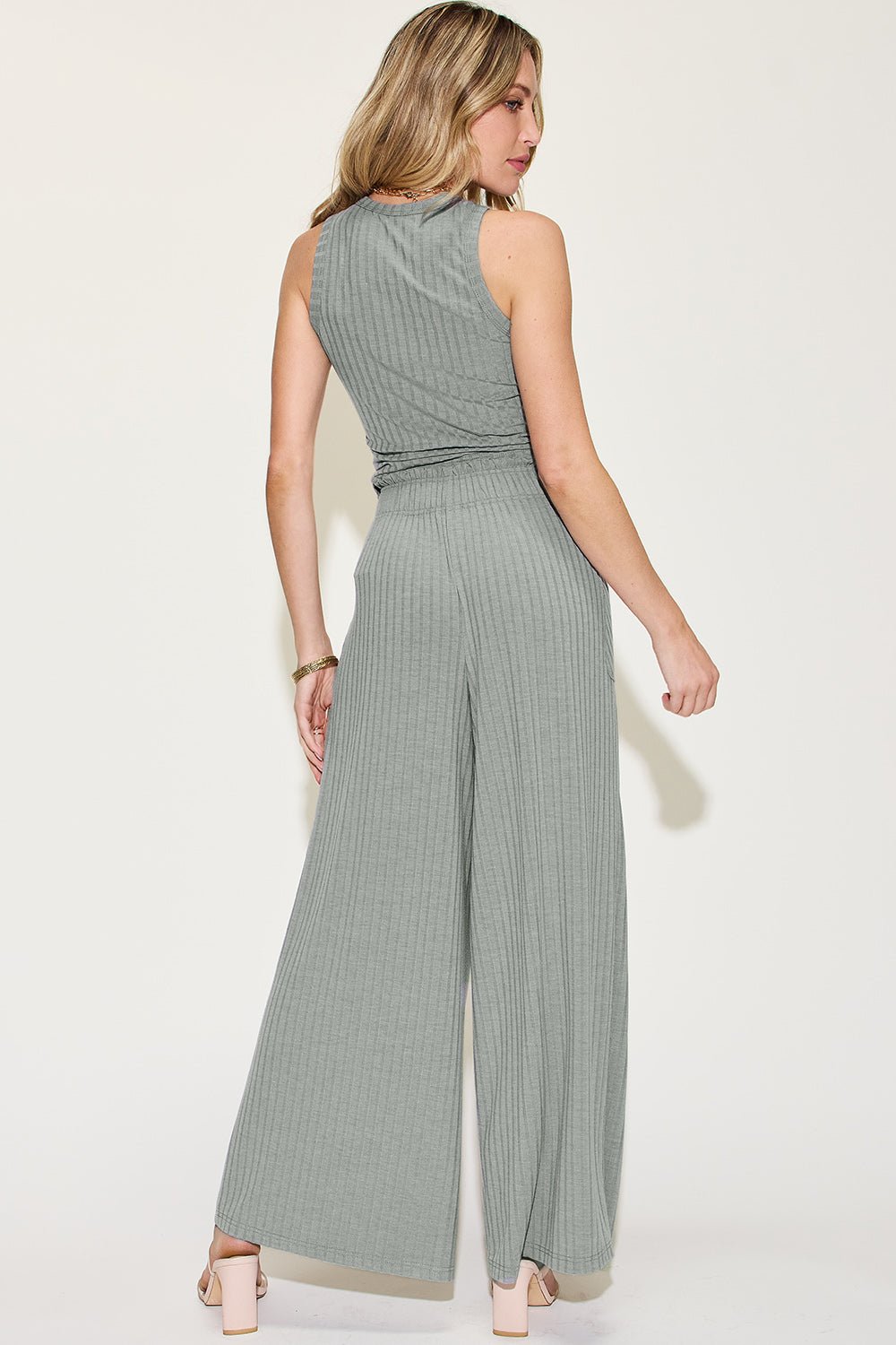 Basic Bae Full Size Ribbed Tank and Wide Leg Pants Set - Kalizeh