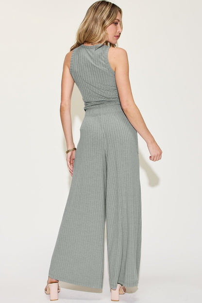 Basic Bae Full Size Ribbed Tank and Wide Leg Pants Set - Kalizeh