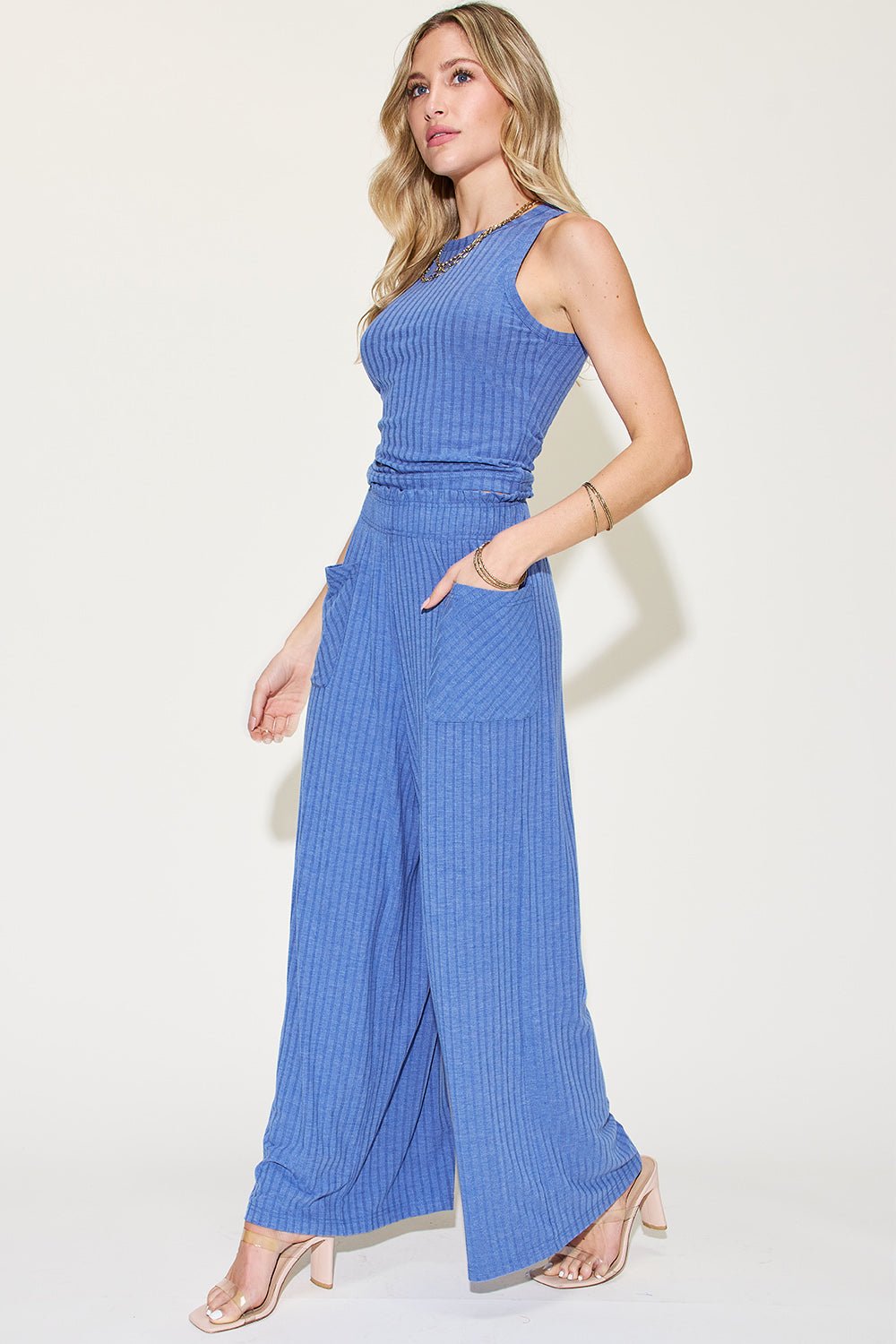 Basic Bae Full Size Ribbed Tank and Wide Leg Pants Set - Kalizeh