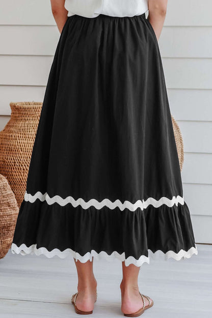 Black Serepein Elastic Waist Skirt - Kalizeh