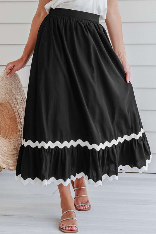 Black Serepein Elastic Waist Skirt - Kalizeh