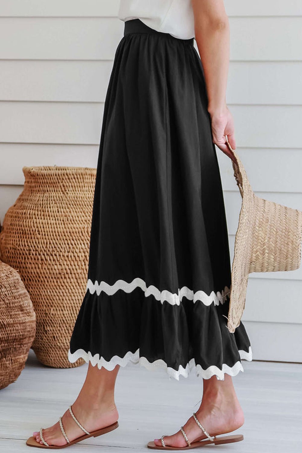 Black Serepein Elastic Waist Skirt - Kalizeh