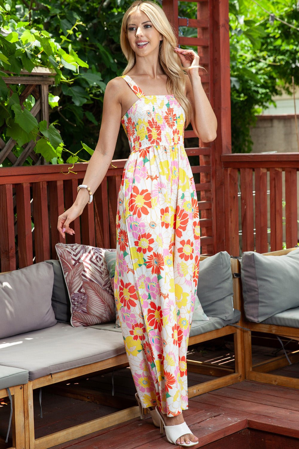 Blossom Beauty Square Neck Wide Leg Jumpsuit - Kalizeh