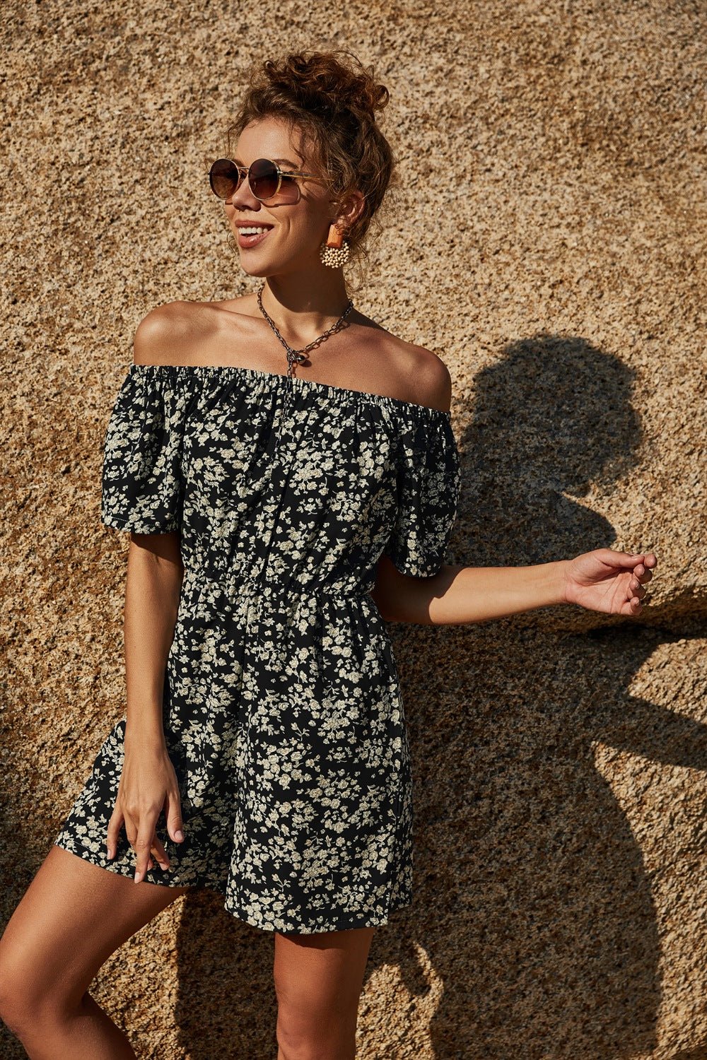 Blossom Off-Shoulder Floral Romper - Kalizeh