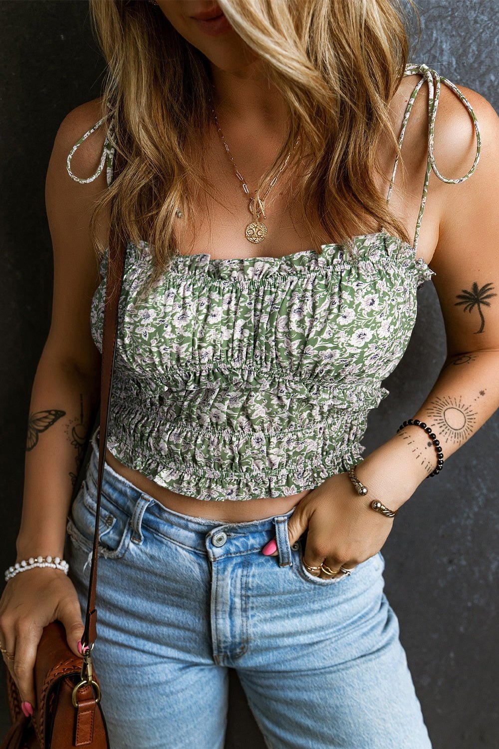 Boho Tied Smocked Printed Camisole - Kalizeh