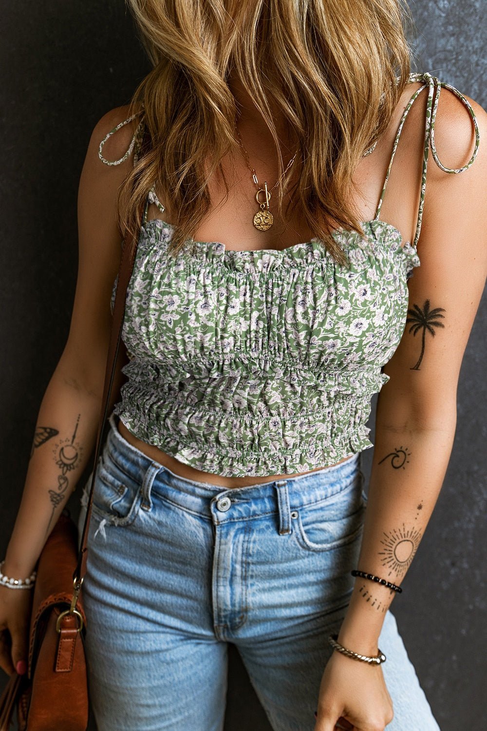 Boho Tied Smocked Printed Camisole - Kalizeh