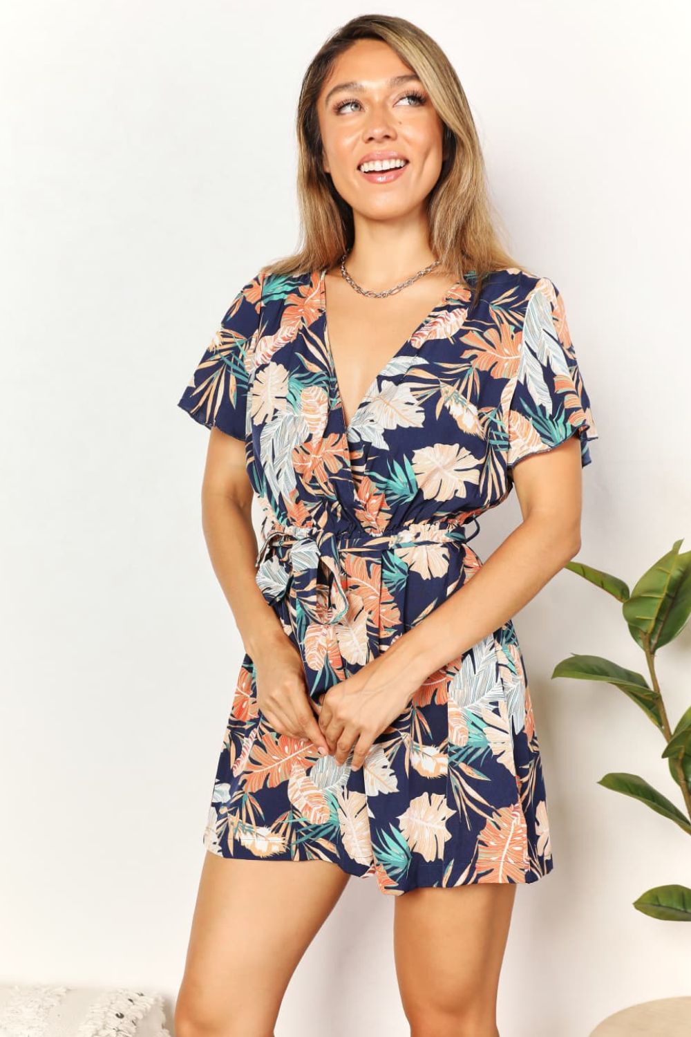 Botanical Bliss Tie Waist Romper - Kalizeh