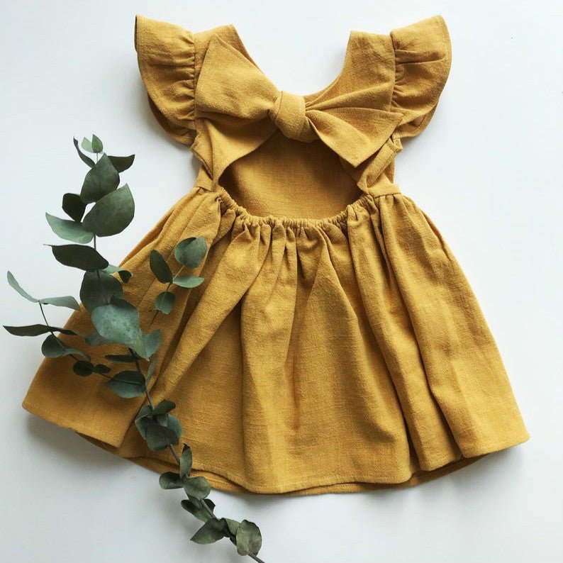 Bow Princess Cotton Linen Dress for Girls - Kalizeh