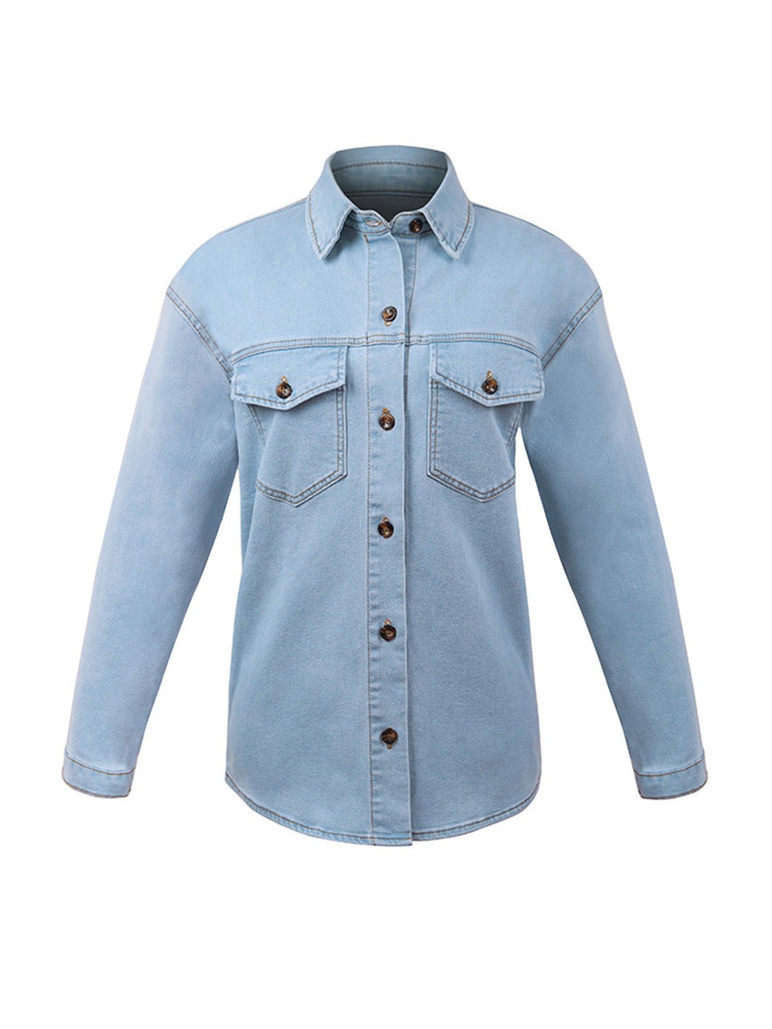 Button Up Pocketed Denim Jacket - Kalizeh