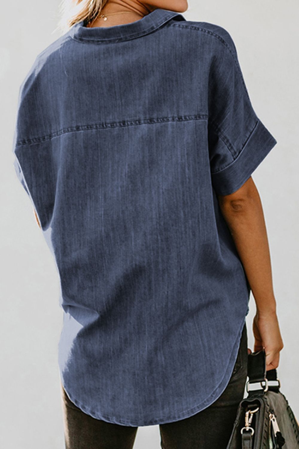 Button Up Short Sleeve Denim Shirt - Kalizeh