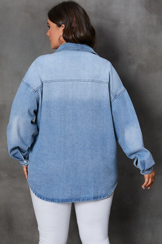 Buttoned Stretch-Free Plus Size Denim Top - Kalizeh