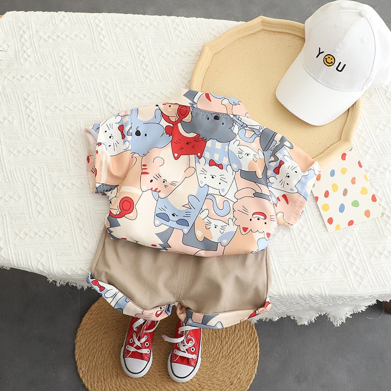 Charming Boys Casual Cartoon Shirt and Shorts Set - Kalizeh